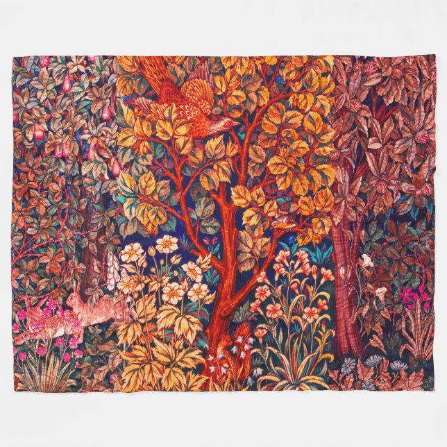 WALDBÄLDER Hares, Pheasant, Rote Blüte Fleecedecke (Vorderseite (Horizontal))