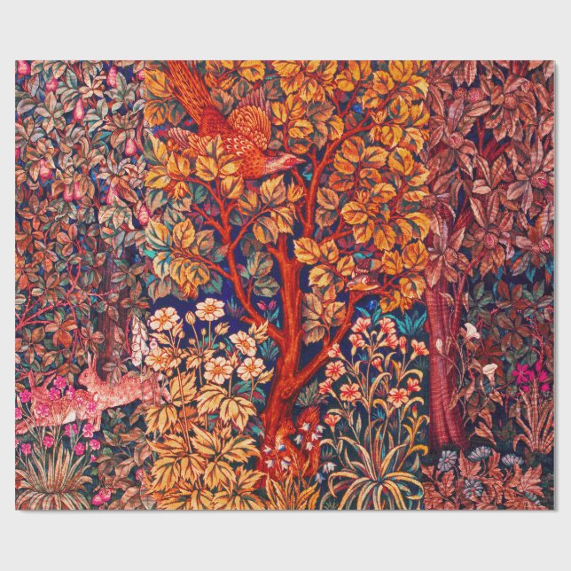 WALDBÄLDER Hares, Pheasant, Rote Blüte Geschenkpapier (Flach)