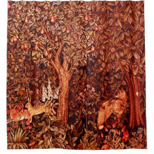 WALDBÄLDER Hares, Rotfuchs, braune Blüten Duschvorhang