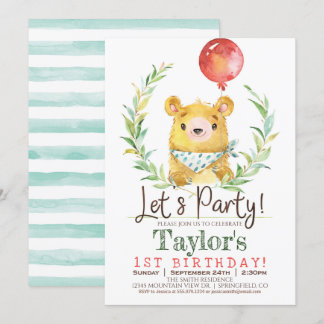 Waldbär 1. Geburtstag Party Einladung