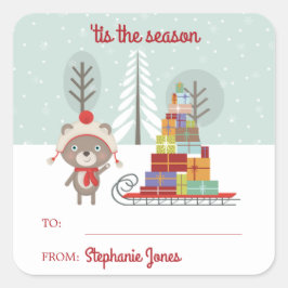 Waldbär Weihnachten Quadratischer Aufkleber