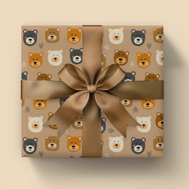 Waldbären niedliche Kinder Geschenkpapier Set (Cute bear head animal wrapping paper. Perfect for kid birthday party, baby shower and animal lovers)
