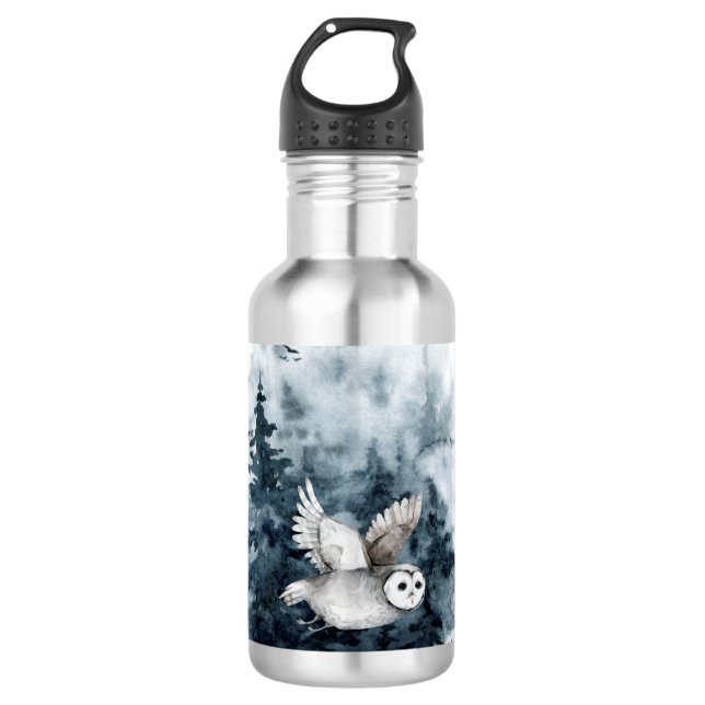 Waldbäume Owl Wasserfarbenname Edelstahlflasche (Vorderseite)