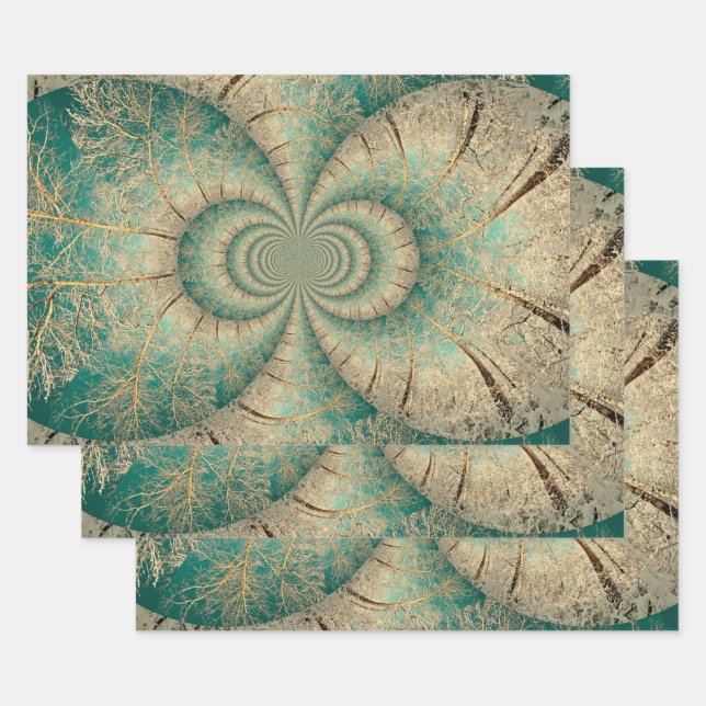 Waldbaumen Grünbrauner Winterwald Geschenkpapier Set (Set)