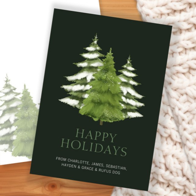 Waldbaumen Hochweihnachtsfest Personalisiert Feiertagskarte (Woodland Trees Themed Christmas Personalized Holiday Card by Ricaso. Elegant Christmas trees.)