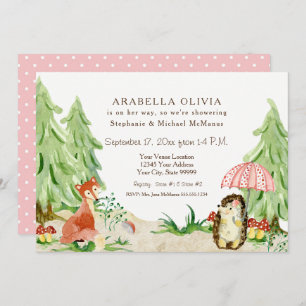 Waldbaumwald Fox Igel Girl Baby Dusche Einladung