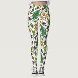 Waldbeeren, Blätter und Waldkäfer auf Weiß Leggings