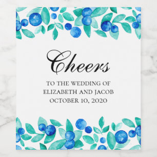 Waldbeeren. Hochzeit in Blauer und Minzgarten Weinetikett