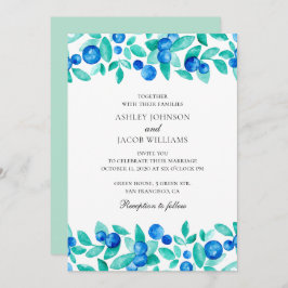 Waldbeeren. Minze und blaue Gartenhochzeit Einladung