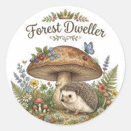 Waldbewohner Süßer Igel Mushroom Cottagecore Runder Aufkleber