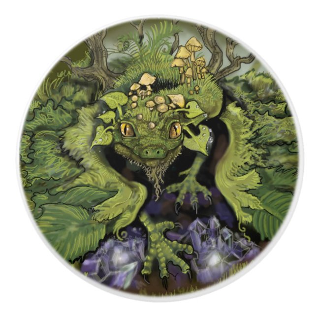 Waldblätterdrache Keramikknauf (Vorderseite)