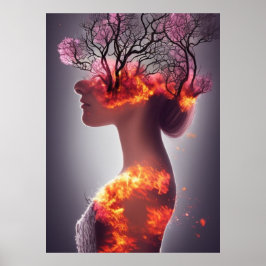 Waldbrand auf der Girl-Head-Fantasie abstrakt Poster