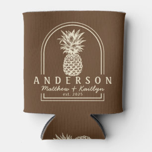 Waldbraune Ananas Hochzeitsbogen & Name Dosenkühler