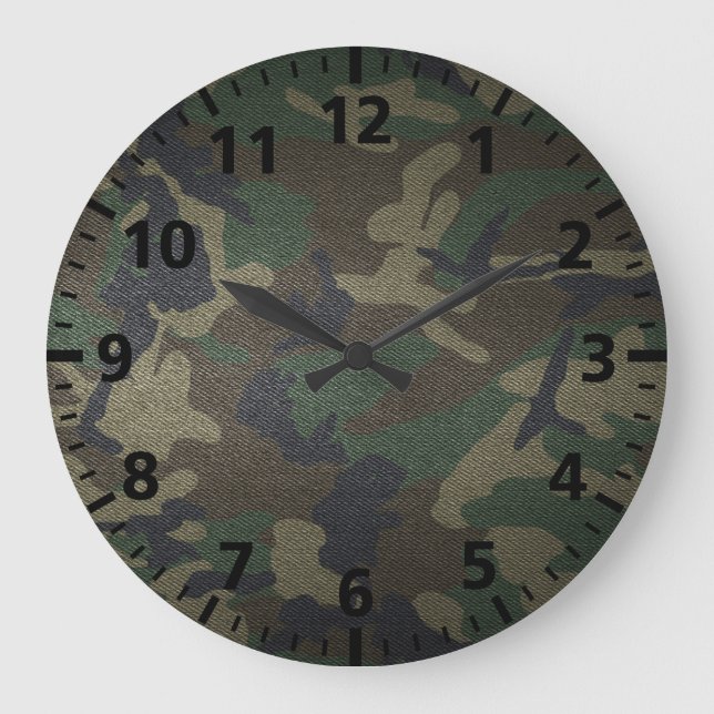WaldCamouflage-Gewebe Große Wanduhr (Vorderseite)