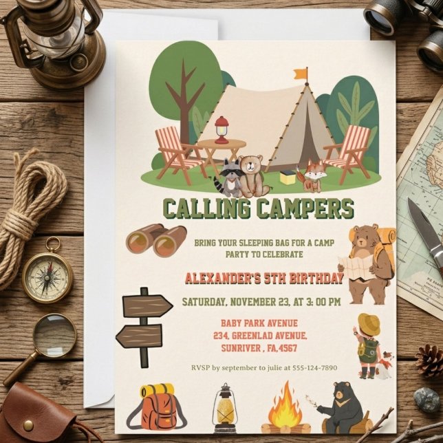 Waldcamping-Geburtstagsfeier Einladung (Von Creator hochgeladen)