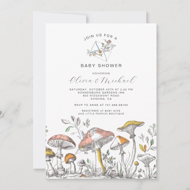 Walde Pilze Baby Shower Einladung (Vorderseite)