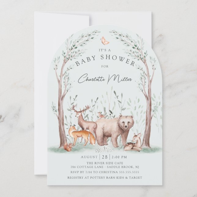 Walde Tiere Baby Shower Einladung (Vorderseite)