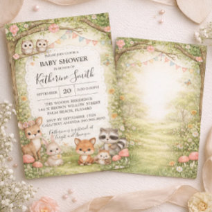 Walde-Tiere-Baby-Shower-Einladungshintergrund Einladung