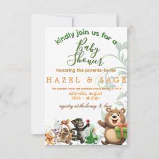 Walde Tiere & Grün Baby Shower Einladung