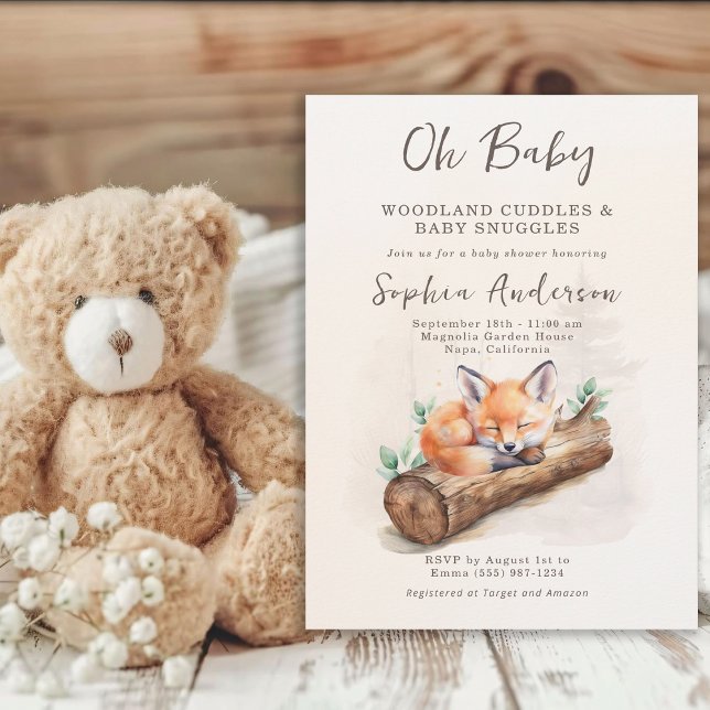 Waldechseinladung Fuchs Neutral Oh Baby Shower Einladung (Von Creator hochgeladen)