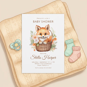 Waldeinladung für Baby-Party mit Fuchs und Blumen  Einladung