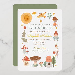 Waldeinladung Pilz Baby Shower Folien-Einladung Folieneinladung