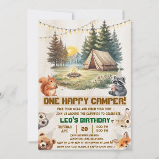 Waldeinladung zum 1. Geburtstag mit Camping-Motiv Einladung