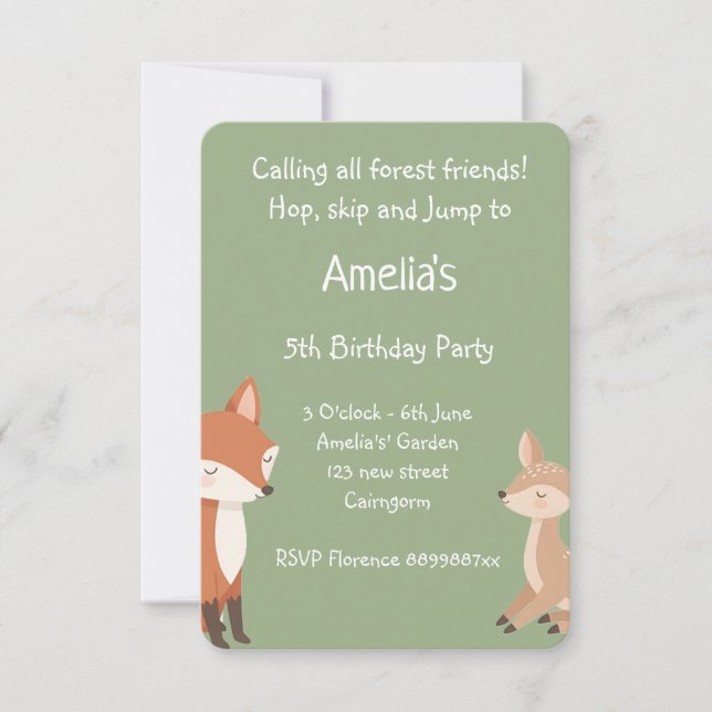 Waldeinladung zum Geburtstag Ankündigung (Vorderseite)