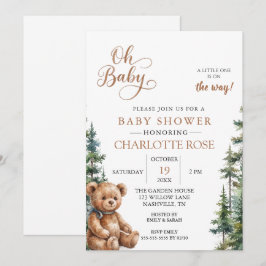 Waldeinladung zur Babyparty mit Teddybär Einladung