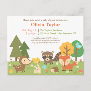 Waldeinladungen zum Babyshower mit Tiermotiven Einladung