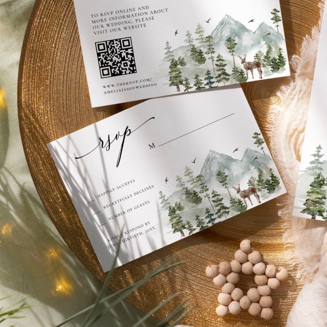 Waldeland Evergreen Mountains Hochzeit RSVP Begleitkarte (Von Creator hochgeladen)