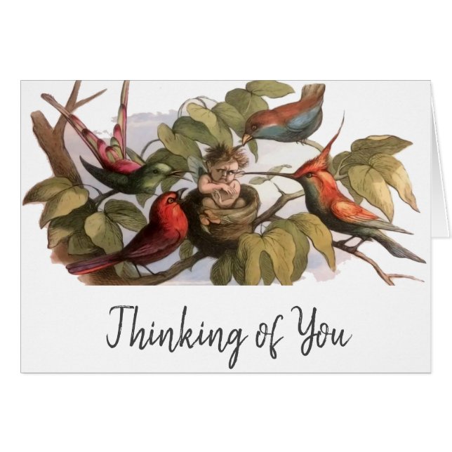 Waldelf im Nest: Antique Bird Sprite Fairy (Vorderseite (Horizontal))