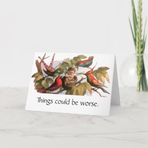 Waldelf im Nest: Antique Bird Sprite Fairy Karte