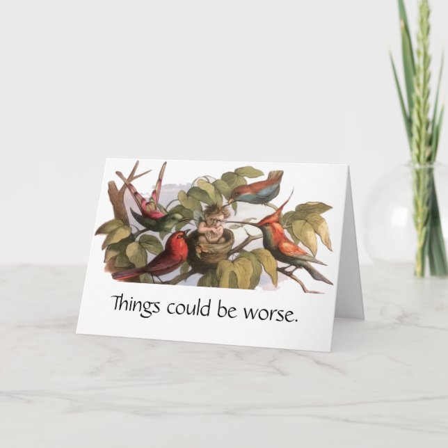 Waldelf im Nest: Antique Bird Sprite Fairy Karte (Vorderseite)