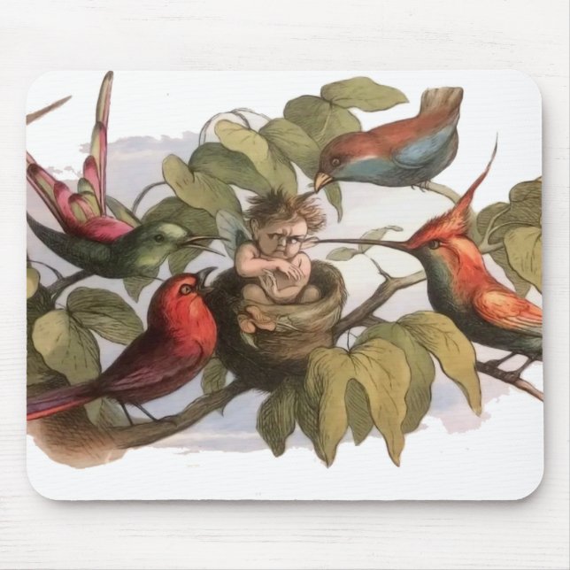 Waldelf im Nest: Antique Bird Sprite Fairy Mousepad (Vorne)