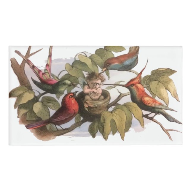 Waldelf im Nest: Antique Bird Sprite Fairy Namenschild (Vorderseite)