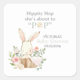 Wälder Bunny Rabbit Blumengrün Quadratischer Aufkleber
