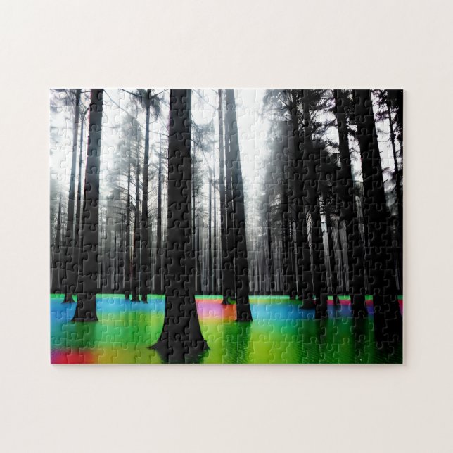 Wälder mit Bäumen umsäumt mit farbigem Wasser Puzzle (Horizontal)