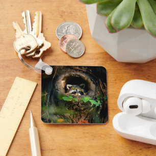 Wälder Raccoon Peeking Schlüsselanhänger