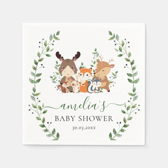 Wälder Süße Grünpflanzen Botanischer Wald Tier Serviette (Vorderseite)