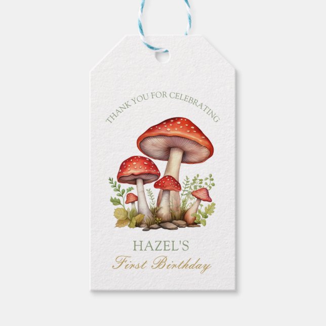 Waldfall Wasserfarbe Pilz Herbst Geburtstag Geschenkanhänger (Vorderseite)