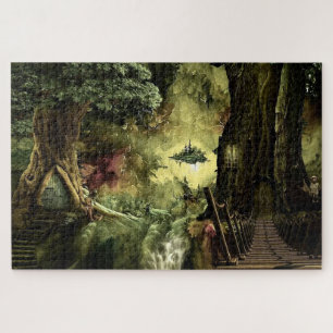 Waldfantasy-Baumhütten Puzzle