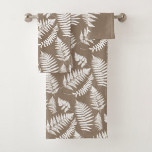 Waldfarn-Muster, Taupe TAN und Weiß Badhandtuch Set