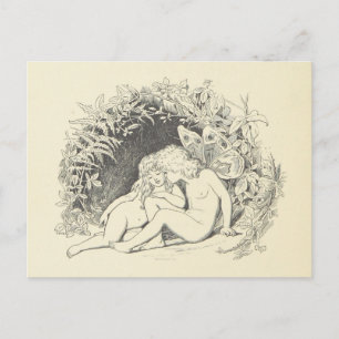 Waldfee in Liebe Vintage-Zeichnung Postkarte