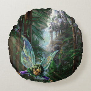 Waldfeen und Wasserfallschloss Rundes Kissen