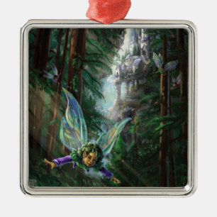 Waldfeen und Wasserfallschloss Silbernes Ornament
