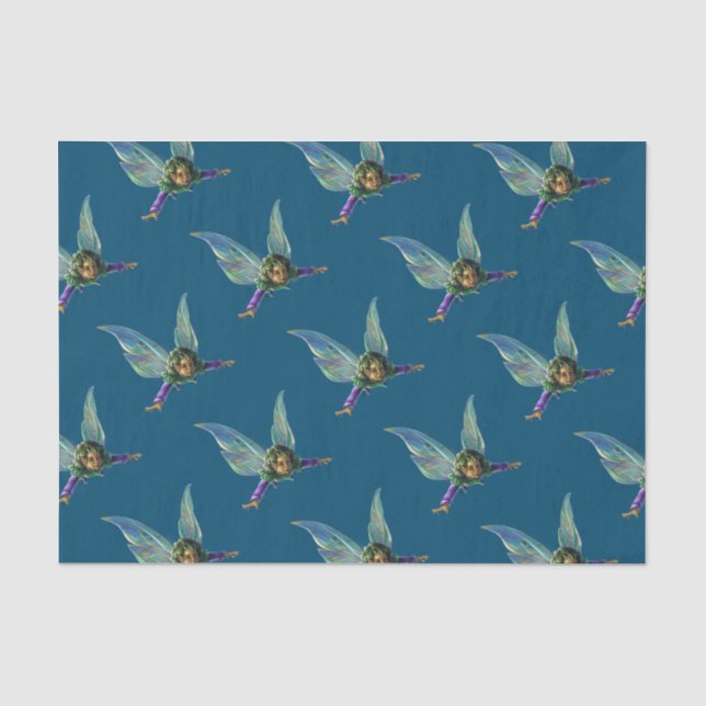 Waldfeenmuster auf Blau Seidenpapier (Vorderseite)