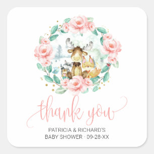 Waldflora-Grün-Baby-Shower-Dankeschön Quadratischer Aufkleber