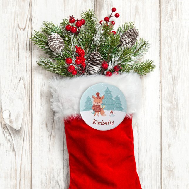 WaldFox Personalisierte Weihnachten Button (Personalized Christmas Stocking Name Tag Button)