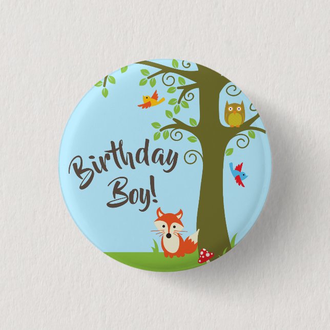 Waldfreunde Woodland Niedlich 1. Geburtstag Party Button (Vorderseite)